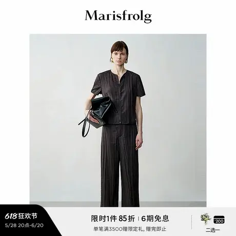 【精简美学】玛丝菲尔秋设计感压褶金属拉链收腰上衣女图片