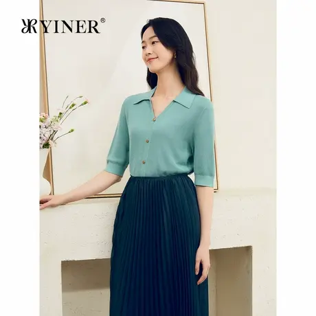 【天丝系列】YINER音儿女装夏季莱赛尔蚕丝海鸥领毛针织衫图片