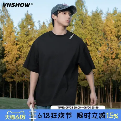 VIISHOW国潮刺绣宽松潮流短袖T恤男2025美式潮牌夏季大码情侣半袖商品大图
