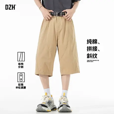 青少年卡其色七分裤男纯棉直筒夏薄款2025新款休闲裤子男款美式潮商品大图