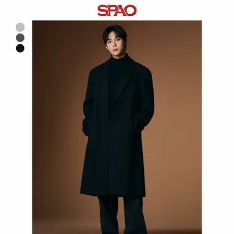 SPAO韩国同款冬季男士简约长款毛呢外套羊毛大衣SPJWE4VM01商品大图