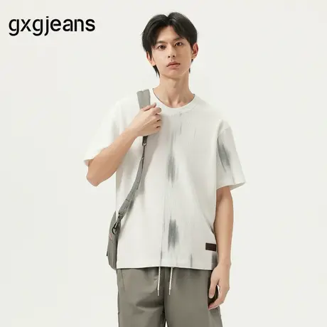 gxg.jeans男装 米白色潮流设计休闲时尚圆领短袖T恤男生 25夏新品图片