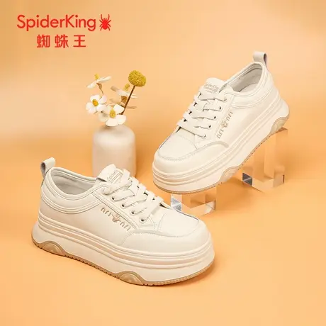 SPIDER KING/蜘蛛王板鞋女真皮2024秋商场新款时尚小白鞋百搭厚底图片