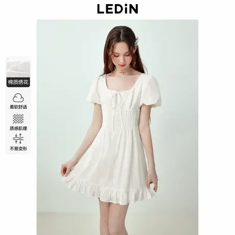 乐町韩系清纯棉布裙夏季新款立体塔克线显瘦小白裙小飞袖短裙图片
