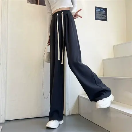 抽绳阔腿裤女2023年新款夏高腰垂感直筒休闲高街ins潮春秋运动裤图片