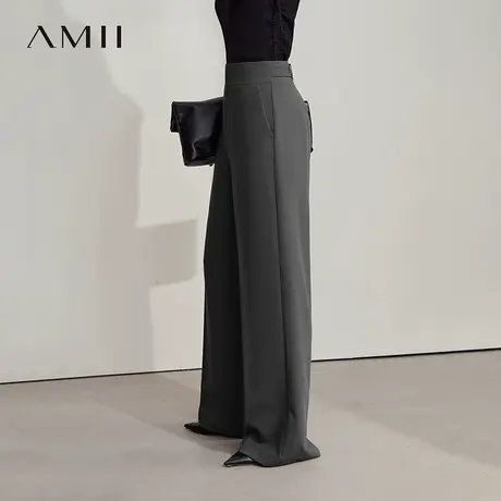 Amii2025秋新款极简通勤职业风纯色TR面料宽松阔腿休闲长裤女图片