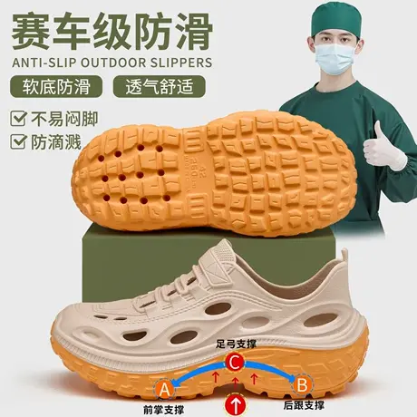 手术室洞洞鞋男款2025新款夏季外穿厚底防滑足弓支撑医护包头凉鞋商品大图