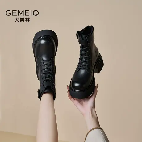 戈美其厚底马丁靴女款2025春季新款复古春春单靴英伦风超火短靴子商品大图