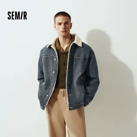 森马牛仔外套男冬季棉服2025新款街头复古做旧仿羊羔毛翻领夹克潮商品大图