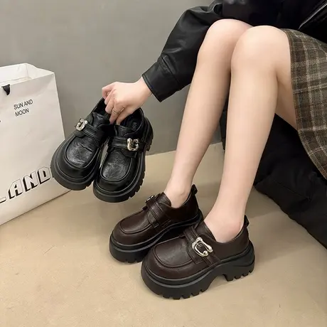 粗跟气质乐福鞋女2025年秋季新款英伦风增高小皮鞋配jk小个子单鞋商品大图