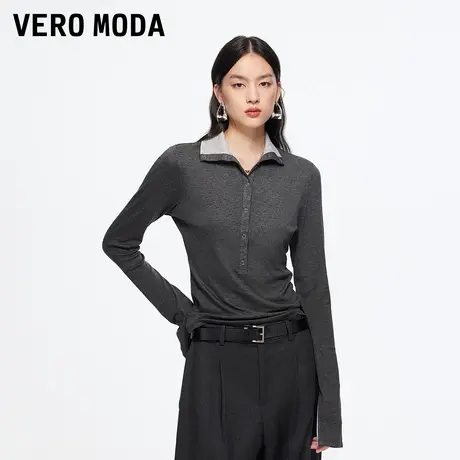 【好物体验专享】Vero ModaT恤女2025秋冬新款拼色修身显瘦上衣商品大图