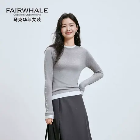 马克华菲假两件羊毛针织打底衫女2025新款设计感小众内搭修身上衣商品大图