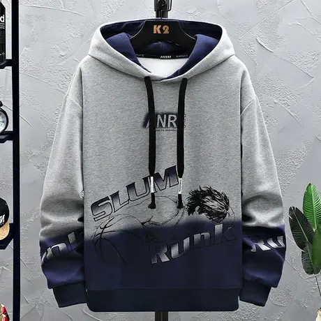 青少年春秋卡通渐层卫衣男潮牌连帽初中高中生宽松上衣新款打底衫商品大图