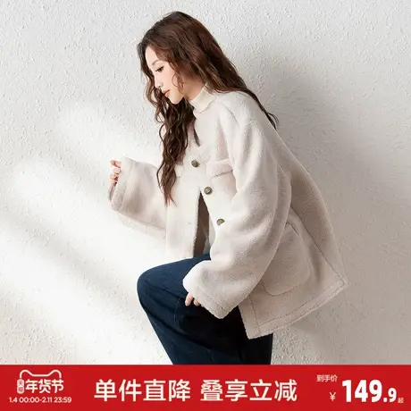 唐狮秋冬新款女外套仿羊羔毛休闲圆领百搭加厚短款上衣潮W5图片