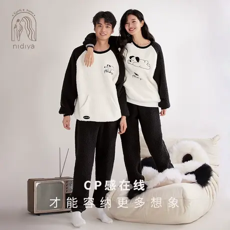 妮狄娅情侣羊羔绒保暖冬季睡衣女卡通休闲男运动可外穿家居服套装商品大图