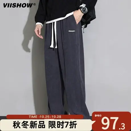 VIISHOW美式高街字母休闲长裤秋冬新款宽松直筒拖地垂感运动裤子商品大图