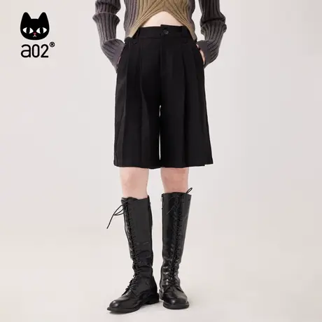 a02美拉德2023秋冬季宽松版百搭阔腿小纽扣方格毛呢西裤式中裤图片