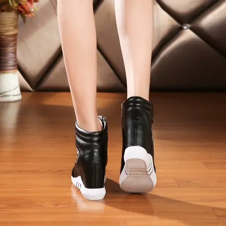 圣恩熙 内增高8cm女鞋2025新款厚底运动休闲鞋真皮坡跟透气旅游鞋商品大图