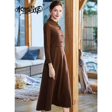 【1件7.9折】春装新款女装时尚百搭修身大摆优雅收腰毛呢连衣裙图片