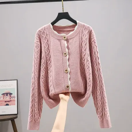 2023春装新款韩版宽松圆领长袖针织衫女士百搭毛衣外套开衫上衣女商品大图