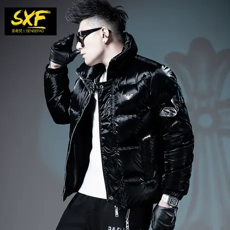 SXF圣希梵羽绒服男2023年新款 简约潮印花保暖立领冬季外套男冬装图片