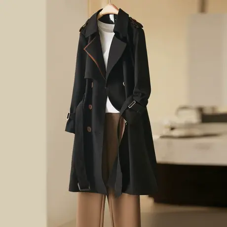 时尚气质韩版风衣2023年秋季新款女装通勤百搭西装领中长款外套商品大图