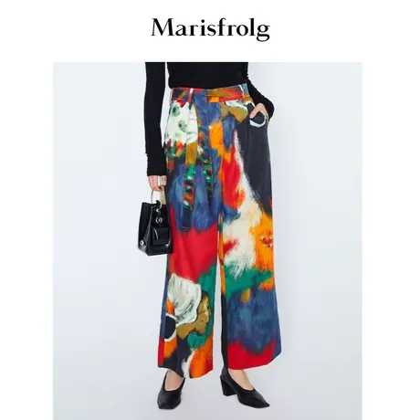 【言选好物】玛丝菲尔女装冬季新款羊毛花色阔腿裤裤子女休闲商品大图