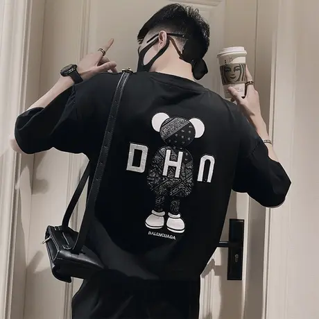 夏季男士t恤短袖宽松半袖刺绣字母网红潮流潮牌个性简约原宿体恤商品大图