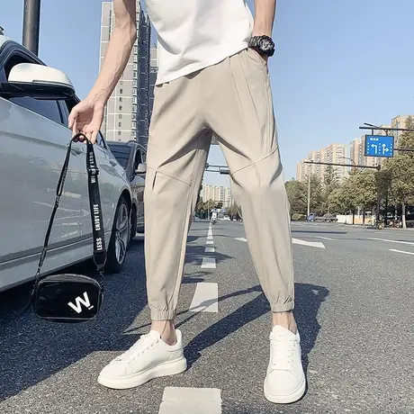 夏季男休闲裤九分裤裤子宽松修身潮流薄款运动ins纯色百搭束腿裤商品大图