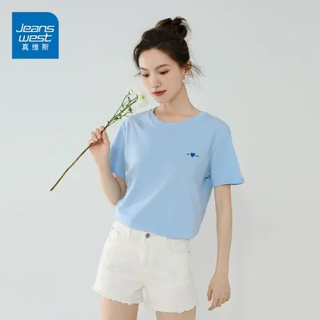 真维斯纯棉t恤女2023新款甜美时尚爱心印花短袖学生宽松上衣商品大图