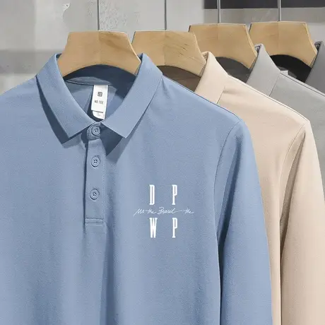 珠地棉polo衫男长袖带领翻领t恤2024新款潮牌保罗打底衫有领秋衣商品大图