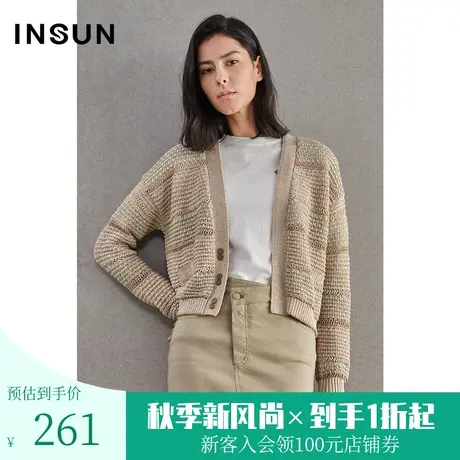 恩裳商场同款女装春季经典时尚通勤长袖宽松短款针织衫开衫外套商品大图