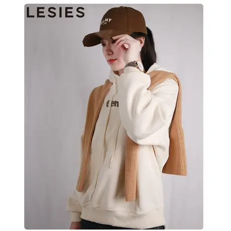 蓝色倾情2023秋冬季女士新款休闲卫衣宽松连帽植绒字母套头外套图片