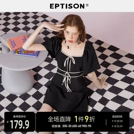 EPTISON法式连衣裙女2023新款夏季复古收腰高级感小众a字黑裙图片