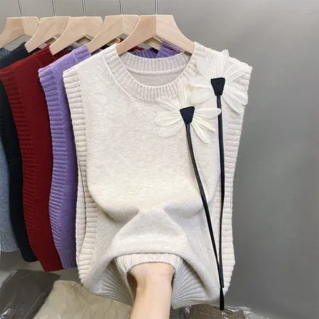 2023年秋冬新款背心女设计感小众针织圆领马甲女百搭无袖毛衣女潮商品大图