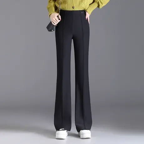 黑色显瘦微喇裤女长裤子秋冬2023新款高腰垂感加绒休闲直筒喇叭裤商品大图