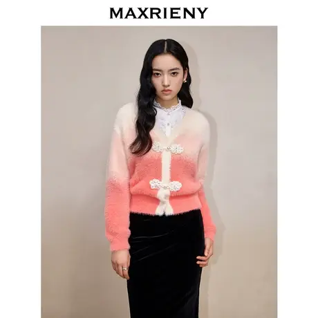 MAXRIENY国风新中式盘扣风韵开衫外套毛针织衫高级气质感毛衣女商品大图