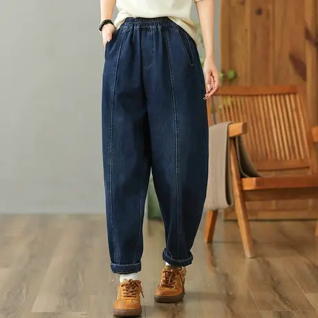 dza 高腰显瘦宽松阔腿加绒牛仔裤女冬休闲长裤加厚保暖外穿哈伦裤图片