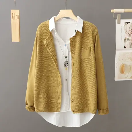 2024春秋装针织开衫女外套短款圆领宽松休闲百搭外搭毛衣外套上衣图片