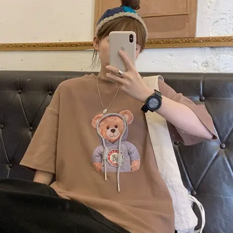 港风短袖t恤女2021早春新款宽松韩版半袖设计感女小众上衣服ins潮商品大图