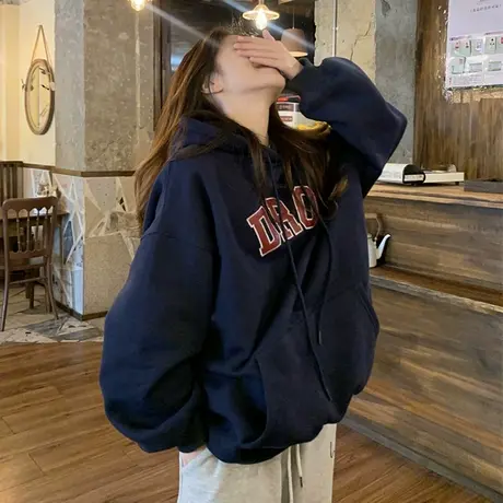 卫衣女加绒加厚连帽外套秋冬2025新款慵懒风宽松长袖学生上衣ins商品大图