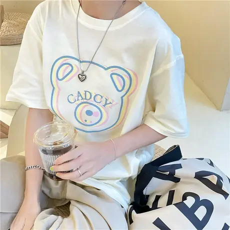 盐系少女2023新款韩版夏装原创小熊可爱宽松纯棉短袖T恤女上衣ins图片