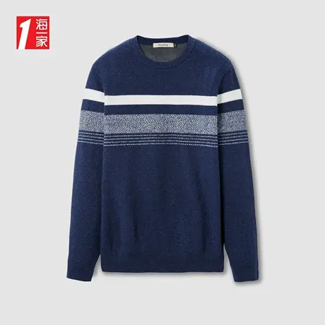 海一家时尚休闲条纹套头衫保暖加绒舒适针织衫男商品大图