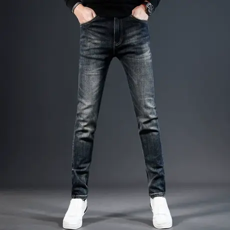 高端牛仔裤男2023秋冬新款复古蓝灰色修身小脚弹力百搭休闲裤子男商品大图