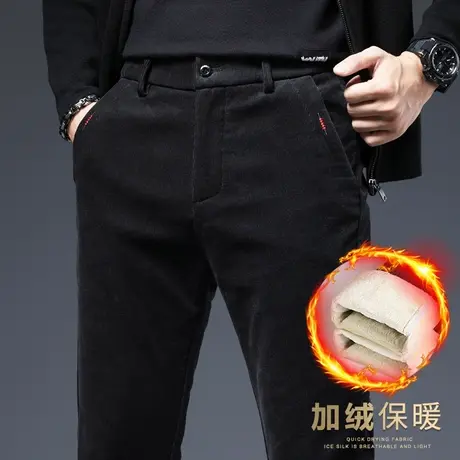 秋冬季灯芯绒加绒加厚男士休闲裤条绒羊羔绒男裤子加棉裤外穿冬裤商品大图
