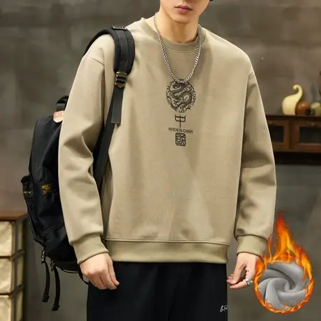 2024年新款男士冬季加绒保温加绒防寒圆领卫衣秋冬款抓绒长袖上衣商品大图