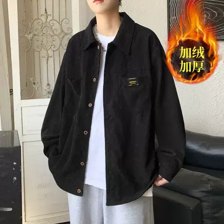 港风灯芯绒加厚长袖衬衫男春秋季大码衬衣外套休闲上衣服JK2022图片