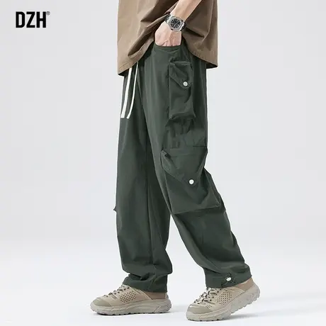男士军绿色多口袋工装裤男直筒宽松2023新款休闲长裤阔腿裤冲锋裤商品大图