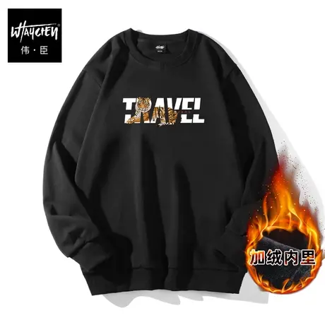 伟臣潮牌大码男装港风圆领卫衣胖子加肥加大加绒加厚休闲印花潮男商品大图