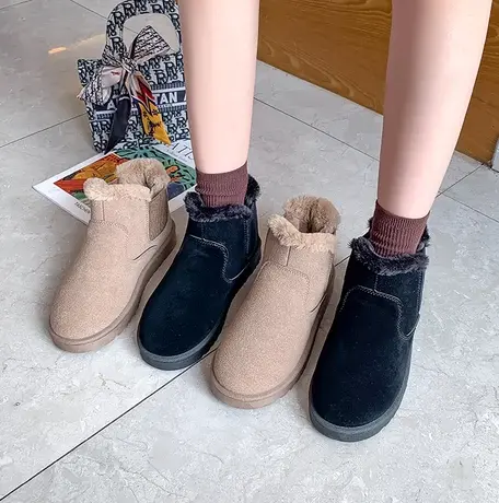 加绒雪地靴女短筒2023秋冬新款加厚保暖抗寒短靴女防滑厚底棉鞋靴图片